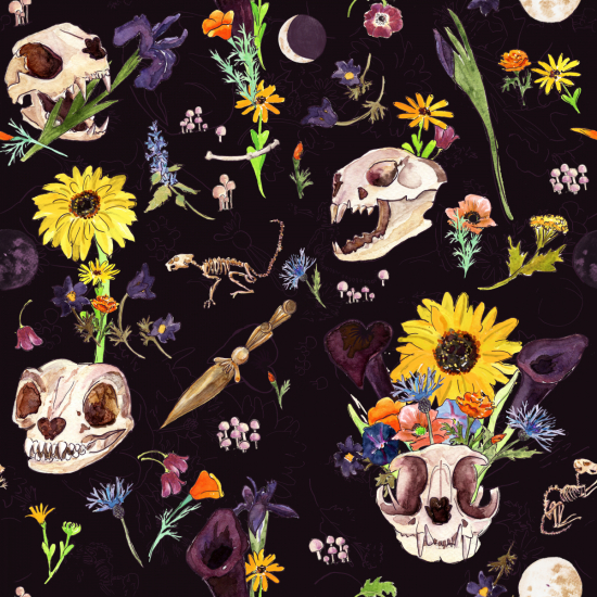 Catskulls and Ritual Objects with Summer Flowers